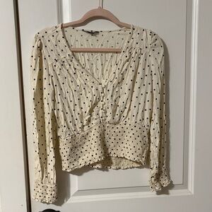 American Eagle Outfitters Cream and Black Polka Dot Blouse
